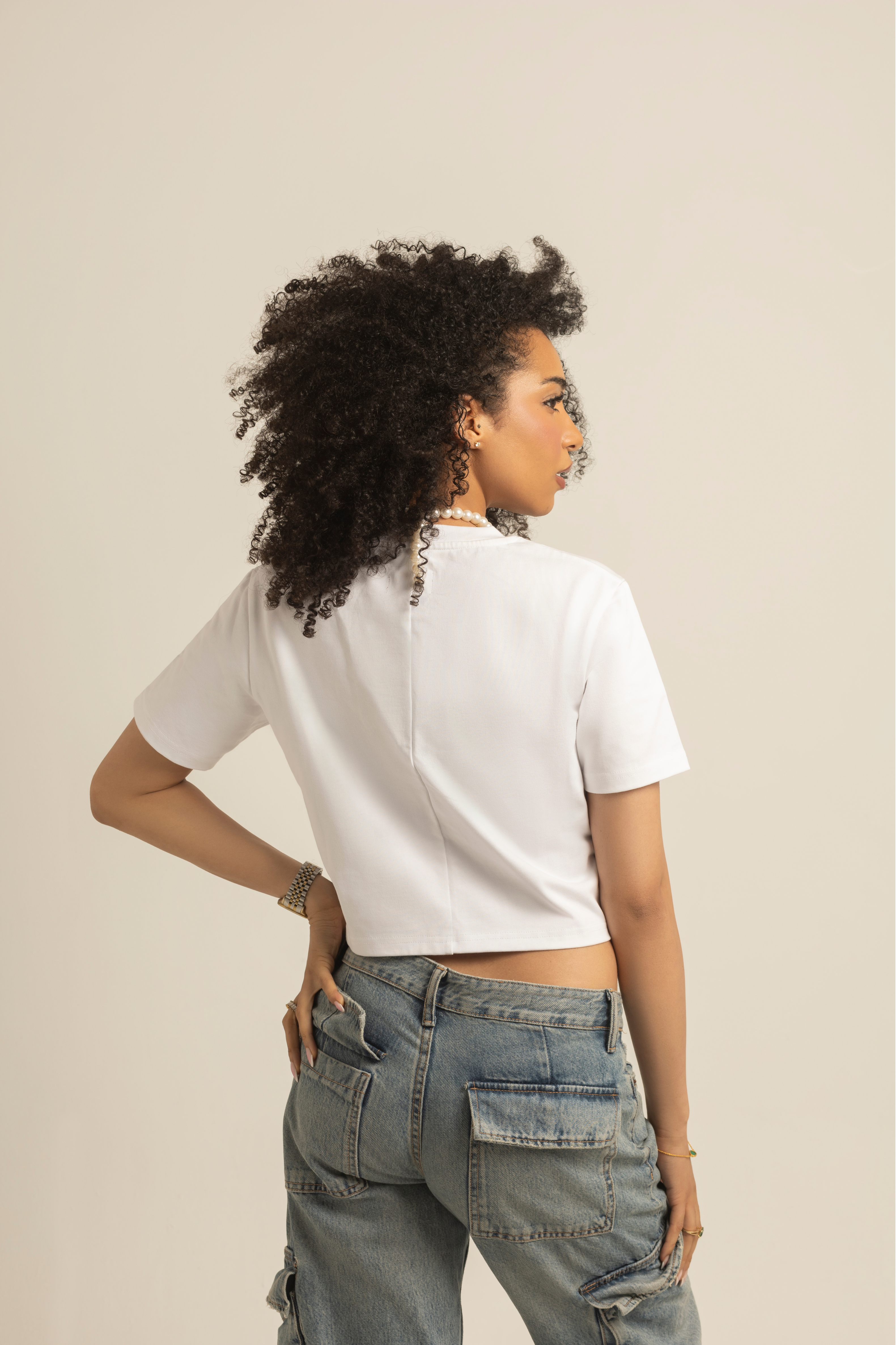 yD Oversized crop t-shirt with silver logo in white