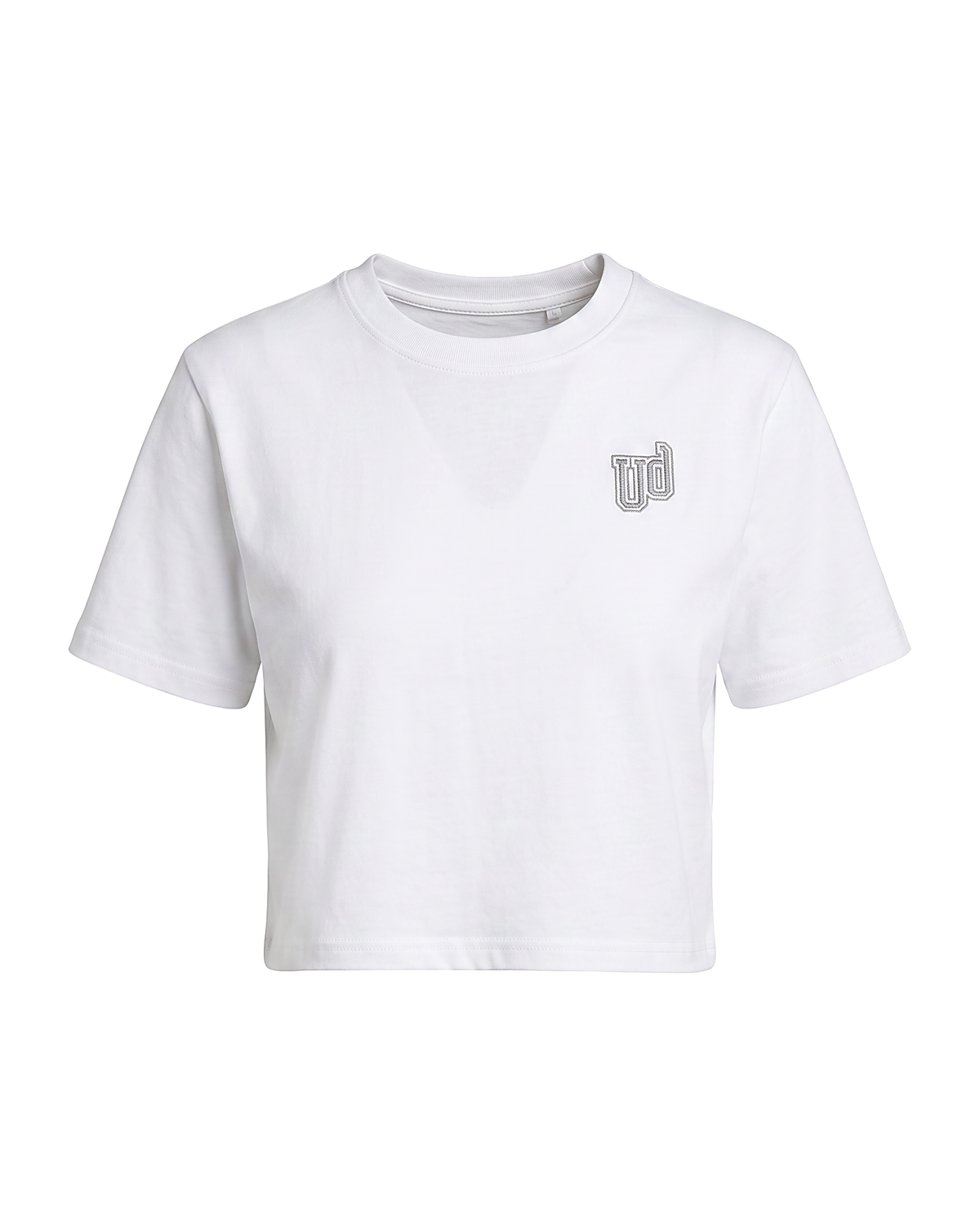 White oversized crop t-shirt with silver YD logo - Yesidims London