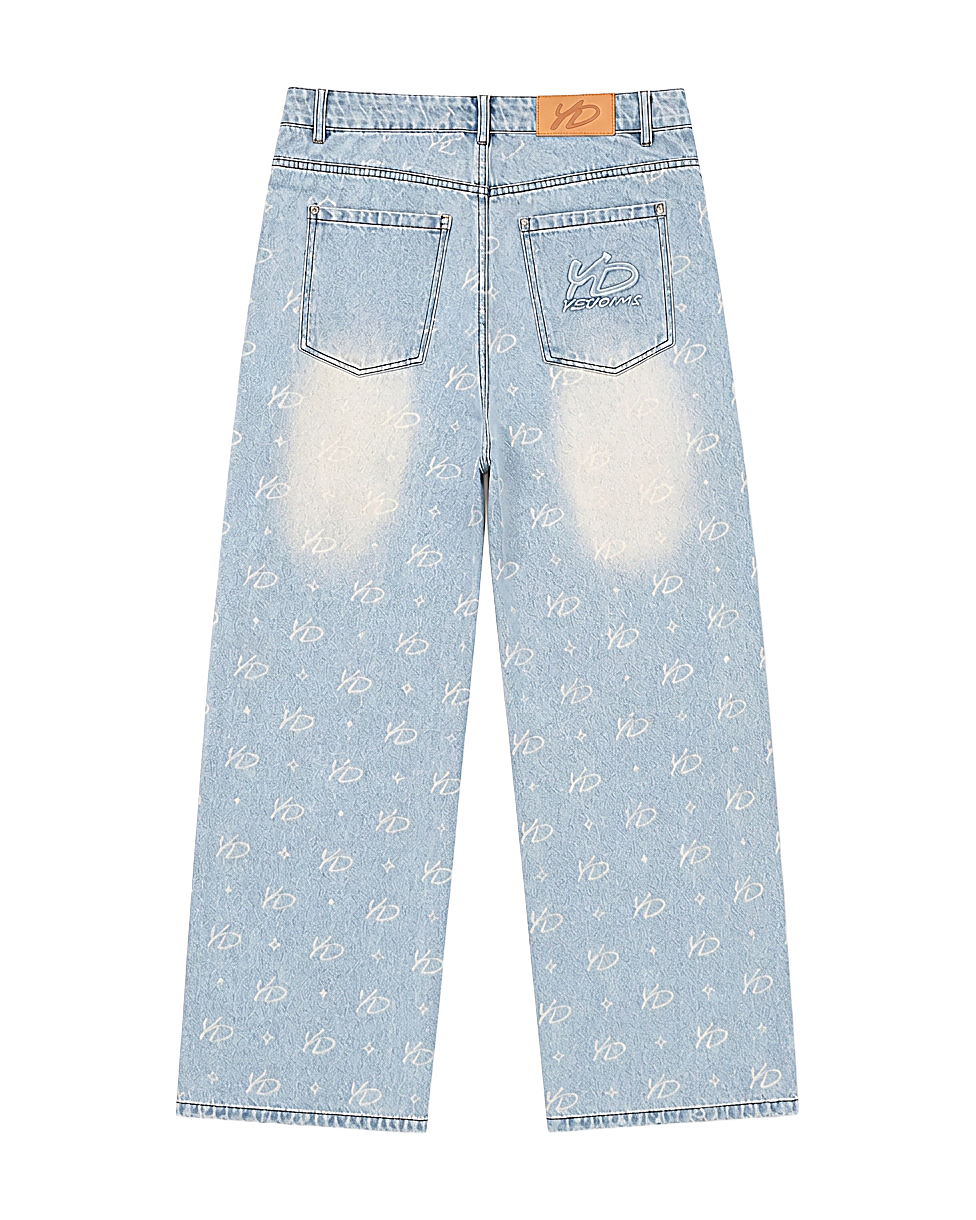 Monogram baggy jeans light wash - YD Yesidims London - back view