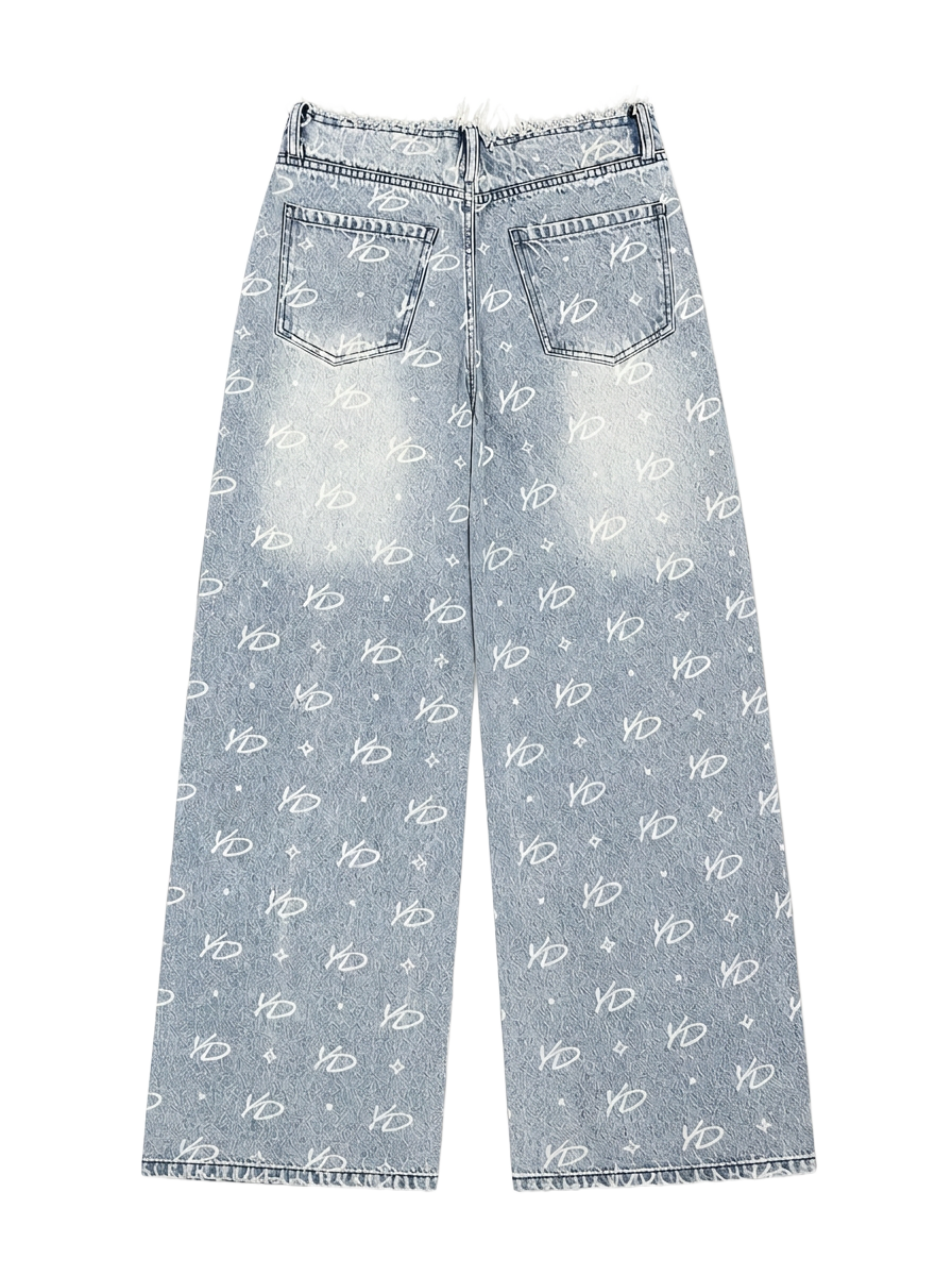 YD MONOGRAM FRAYED HEM WIDE LEG JEANS | LIGHT WASH
