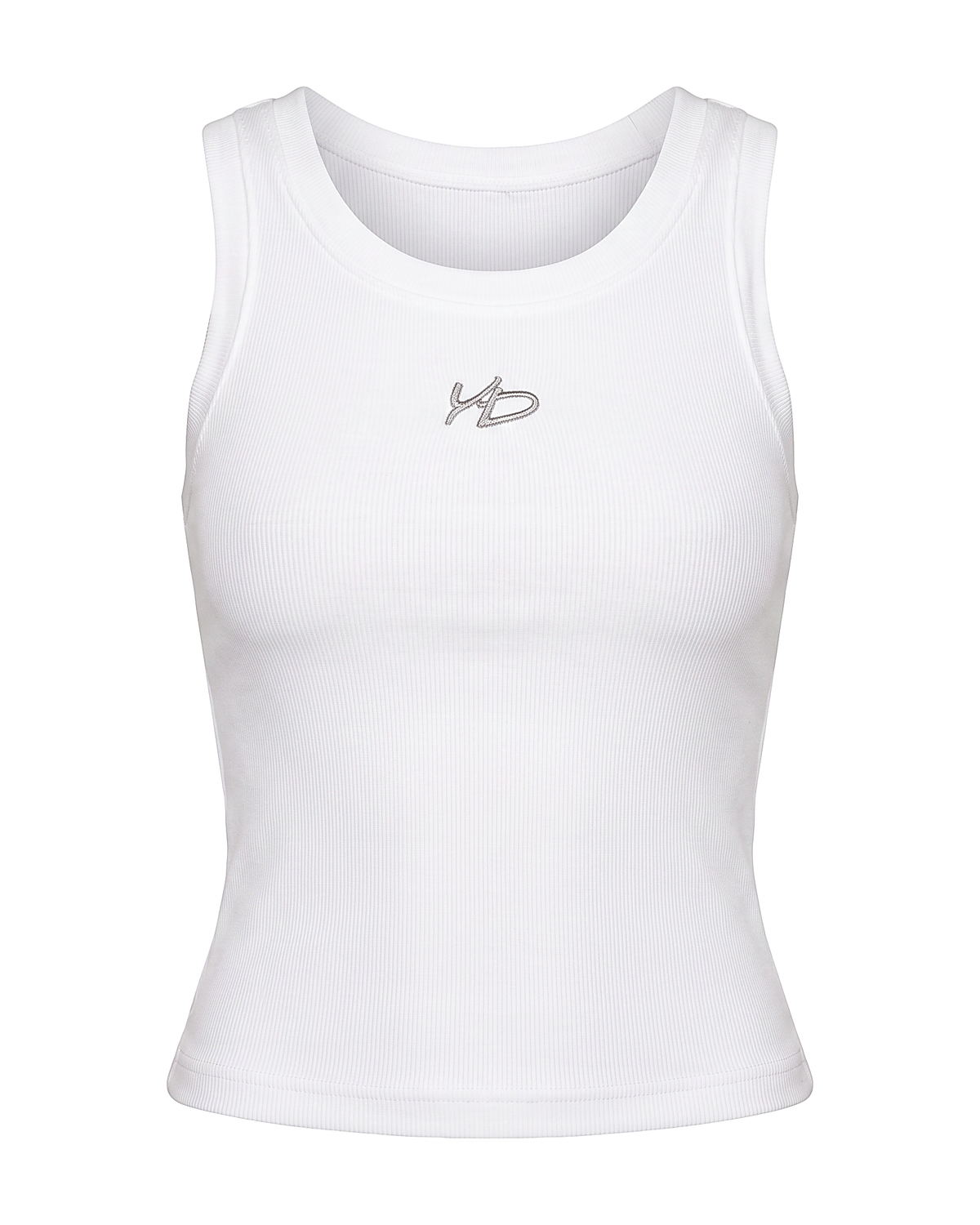 White tank top with silver YD logo - Yesidims London