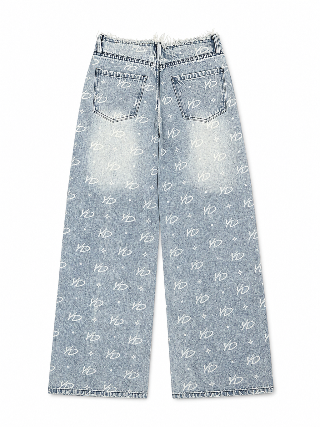 YD monogram frayed hem wide leg jeans, back