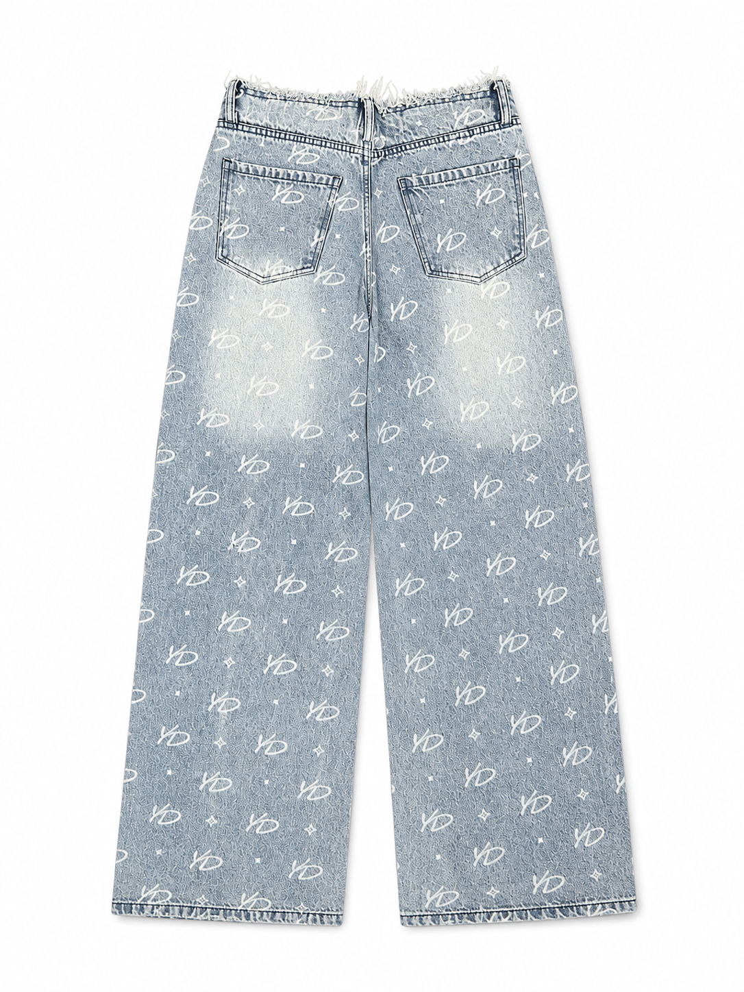 YD monogram frayed hem wide leg jeans, back