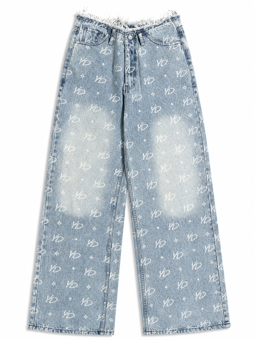 YD monogram frayed hem wide leg jeans, front